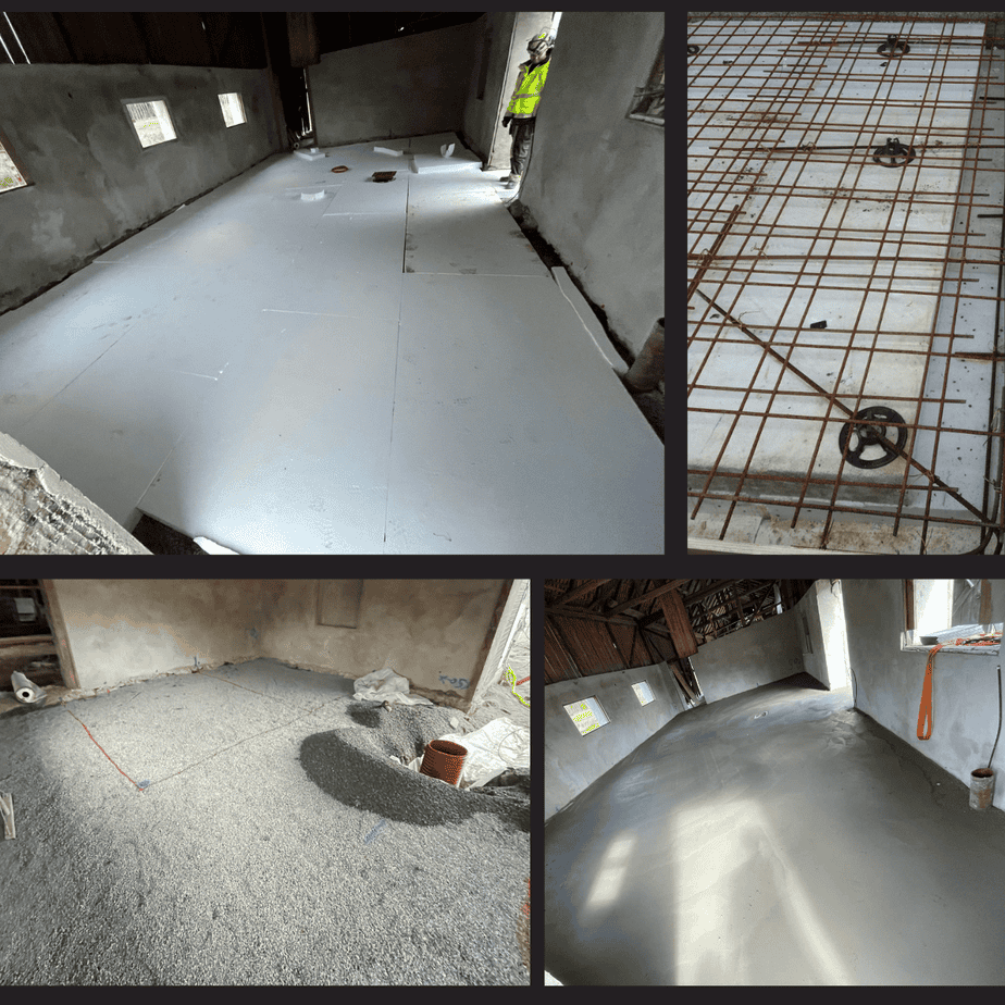 Förberedelse av betonggolv vid grundläggning av stall med isolering, armering och markarbete i Örebro<br />
