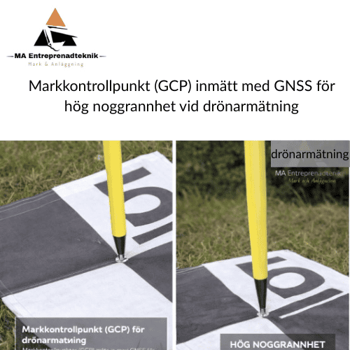 Markkontrollpunkt (GCP) inmätt med GNSS för hög noggrannhet vid drönarmätning
